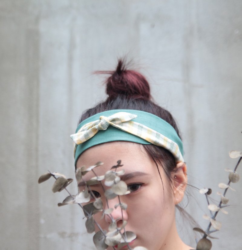 American Picnic　cotton exclusive designed bicolor splice bands  Taiwan handmade - Headbands - Cotton & Hemp Green