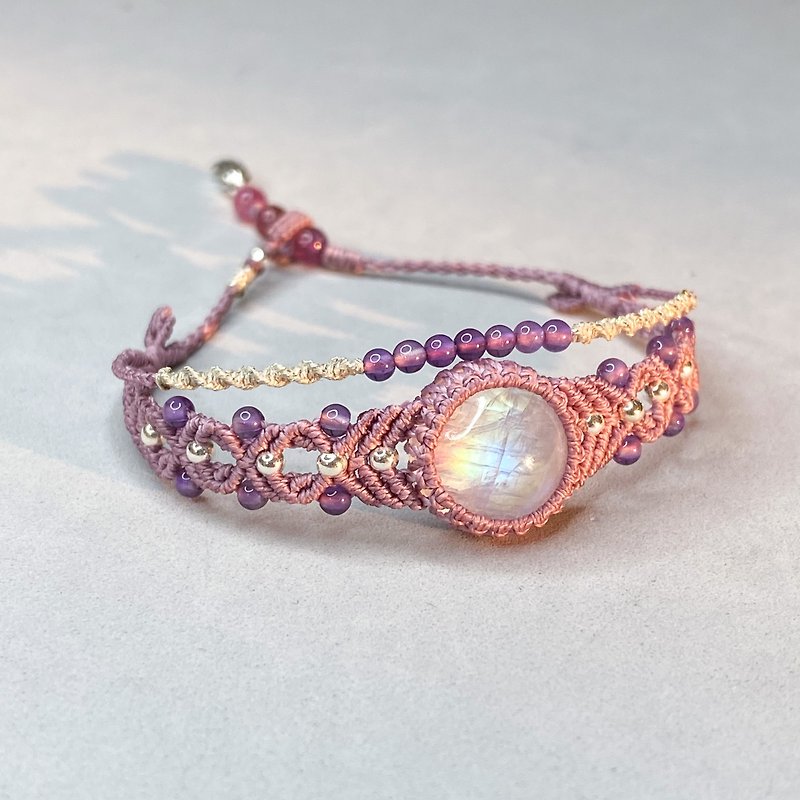 |Circle|Romantic moonstone hand-woven wax bracelet in lavender - Bracelets - Gemstone Pink