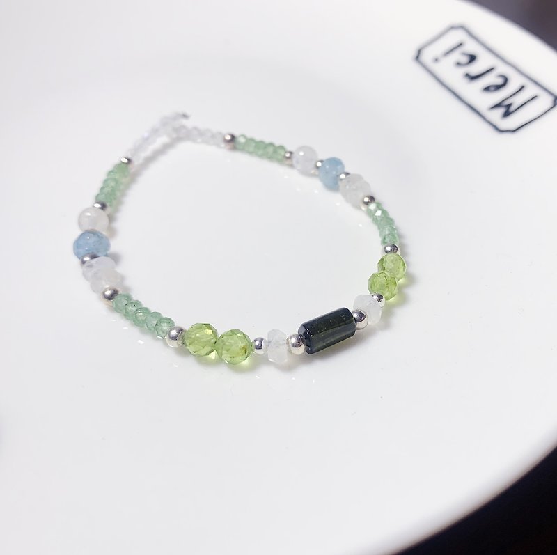MH sterling silver natural stone custom series_春意_墨绿碧玺 - Bracelets - Crystal Green