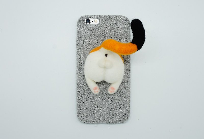 Needle Felting Calico Cat Butt Phone Case Wool Felt Cat Ass Phone Cover - Phone Cases - Wool White