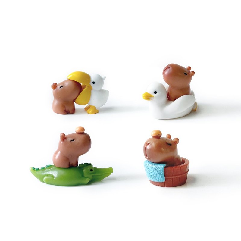 (Ready stock) Potted plant decoration super silly cute Capybara Series 2 - four-piece set - ของวางตกแต่ง - เรซิน สีนำ้ตาล