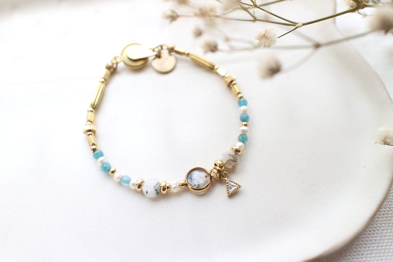 Freedom-Natural stones pearls  brass bracelet - Bracelets - Other Metals 