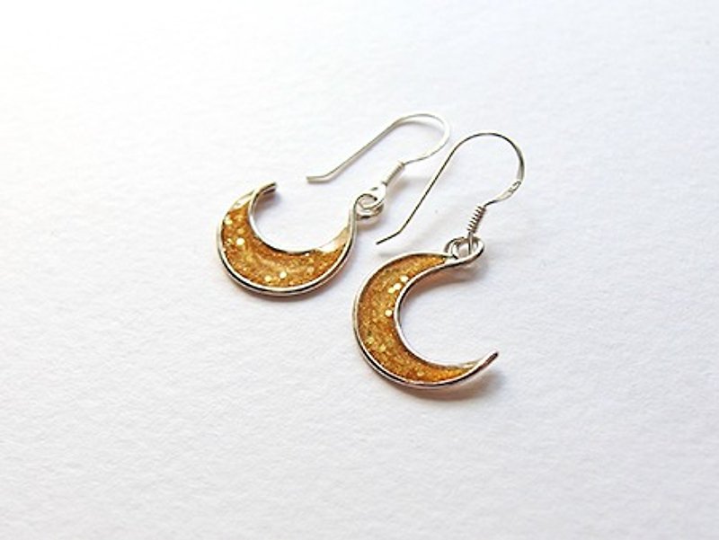 Yellow moonlight silver earrings / moon / ear hook - Earrings & Clip-ons - Other Metals Yellow