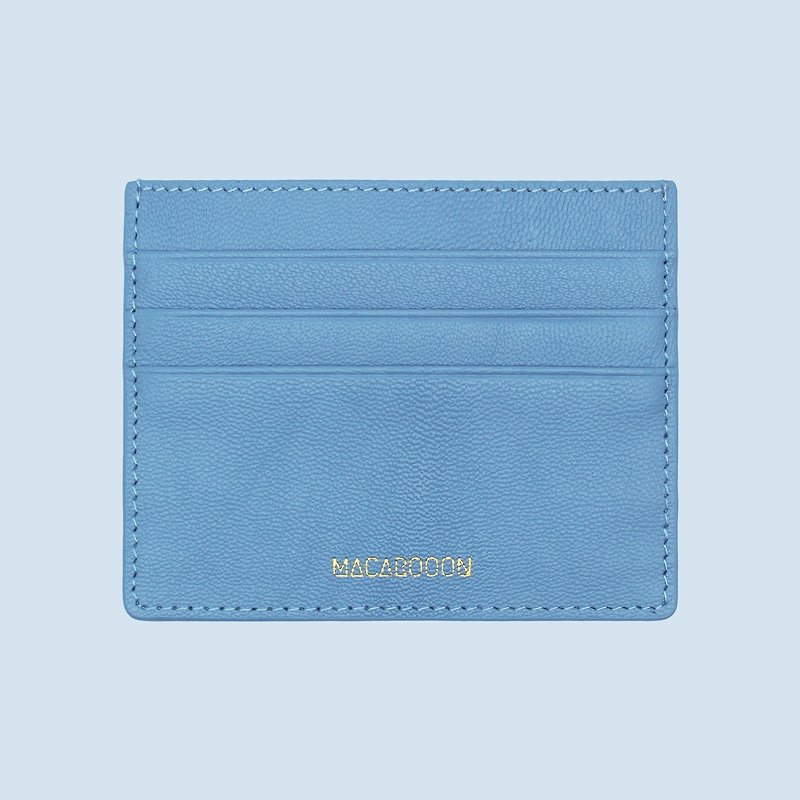 客製化禮物意大利真皮革天藍色卡片套 錢包 小錢包 卡包 卡夾 - 長短皮夾/錢包 - 真皮 藍色