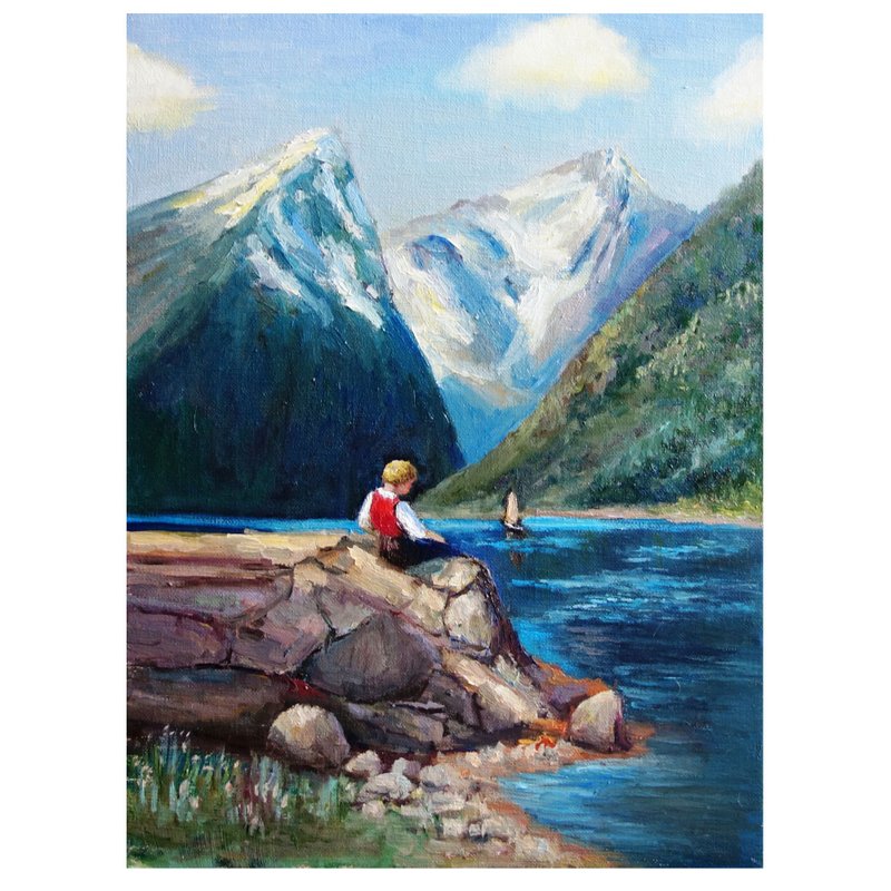 山水画 油画 原创艺术 景观艺术作品 帆布艺术 - 海報/掛畫/掛布 - 顏料 多色