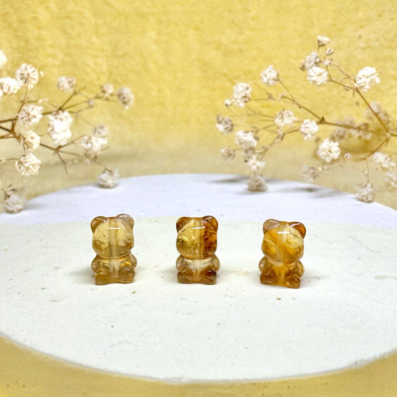 天然黃水晶迷你小熊項鍊/手鍊/手珠 可愛造型雕刻礦石飾品 - 項鍊 - 水晶 黃色