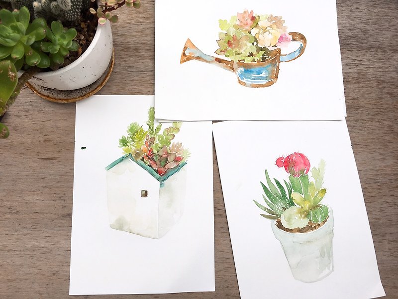 [One person in a group] Watercolor rendering - watercolor rendering of succulent plants - Teacher Hazel - วาดภาพ/ศิลปะการเขียน - กระดาษ 