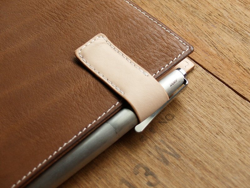 Leather Pen Holder ( Custom Name ) - Simple Original - Book Covers - Genuine Leather Brown
