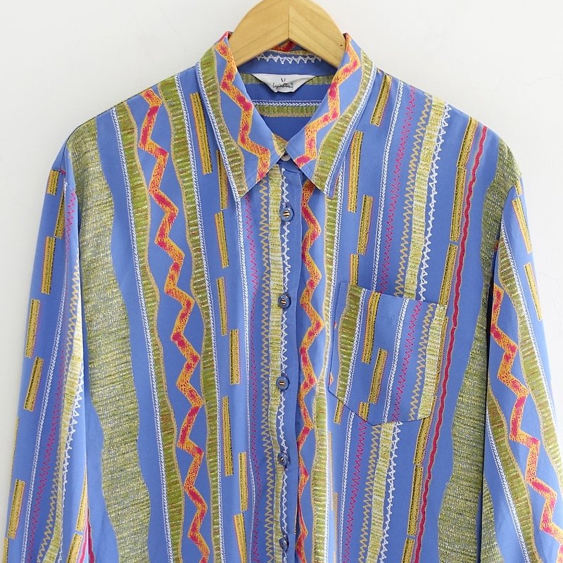 │Slowly│ cell flow - vintage shirt │vintage. retro. literary - เสื้อเชิ้ตผู้หญิง - เส้นใยสังเคราะห์ หลากหลายสี