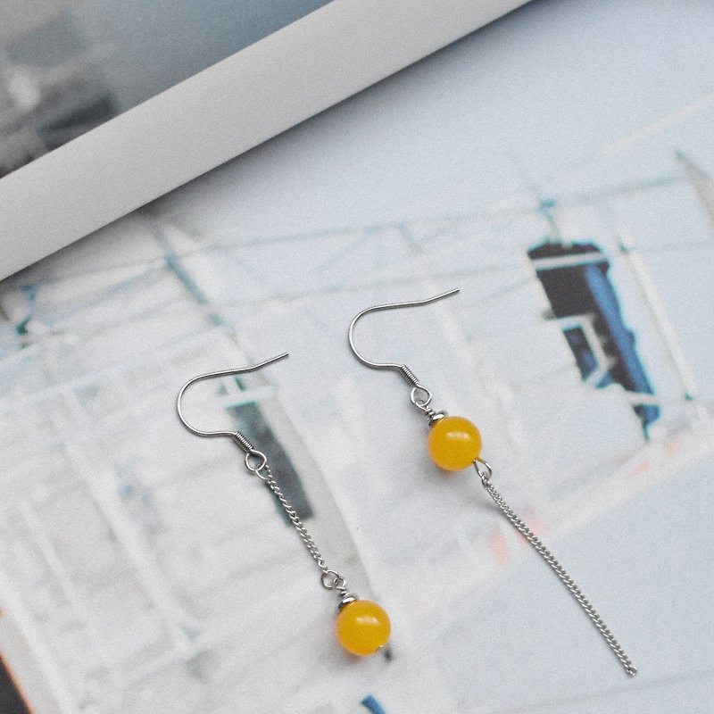 ZHU. Handmade earrings | Swinging sun (Christmas gift / natural stone / ear clip) - Earrings & Clip-ons - Stone 