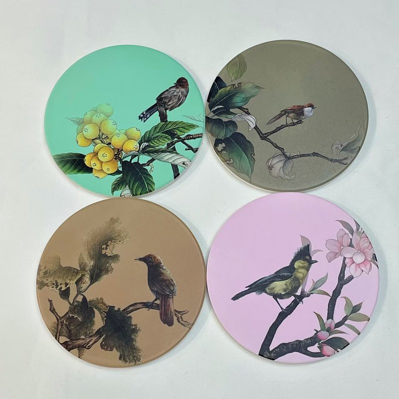 Birds in Taiwan Coaster - ที่รองแก้ว - ดินเผา สีกากี
