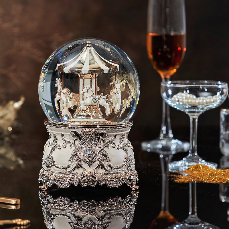 Light Rose Gold Carousel Horse Crystal Ball Music Box Birthday Valentine's Day Confession Marriage Christmas Exchange Gift - Items for Display - Glass 