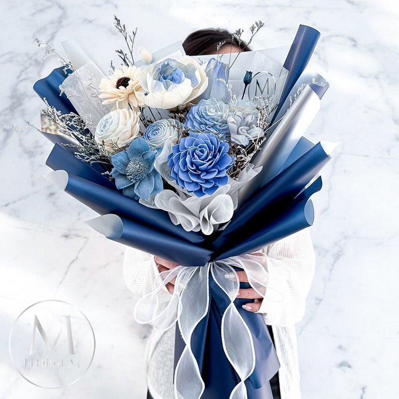 French Heart of the Ocean fragrance diffuser bouquet (free 5ml fragrance oil) - ช่อดอกไม้แห้ง - พืช/ดอกไม้ สีน้ำเงิน