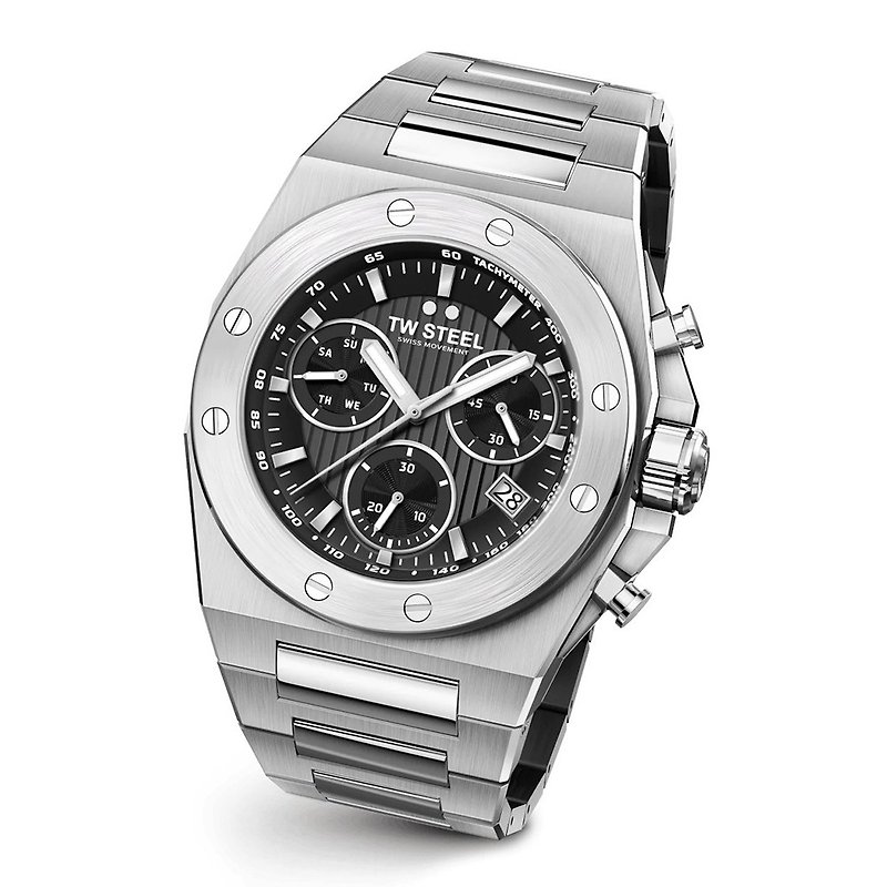 下單即贈品牌籃球　CEO TECH系列 全鋼鏈帶黑面計時碼錶 - 男錶/中性錶 - 其他金屬 黑色