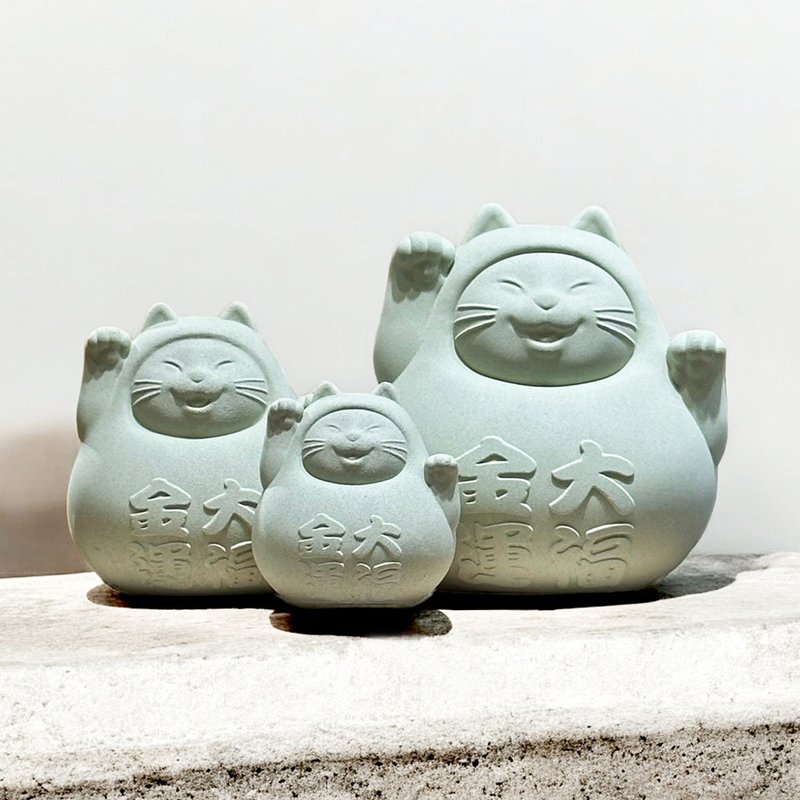 [Family Prayers] Chubby Lucky Cat Reunion Version (Large, Medium and Small Three Entering) Healthy Green - น้ำหอม - ปูน สีเขียว