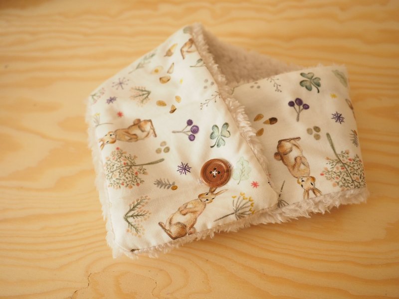 英國手工縫製 保暖圍巾圍脖頸巾 可愛田園啡色小兔圖案 - 圍巾/披肩 - 棉．麻 多色