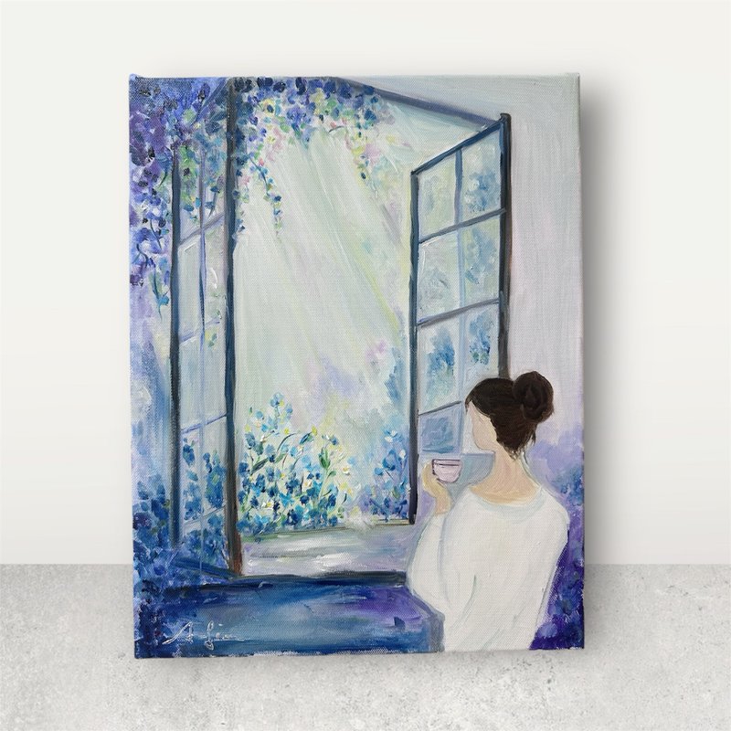 午後的藍 油彩畫布5F 無框 A-Lin油畫創作 - 擺飾/家飾品 - 棉．麻 