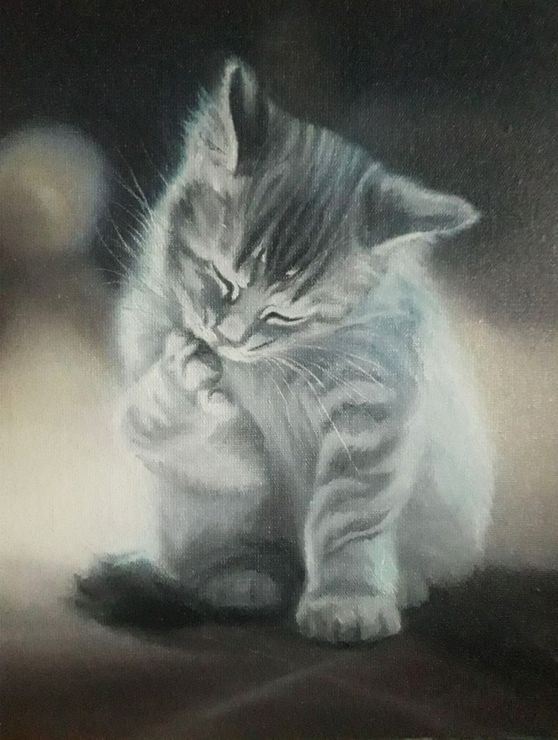 Original oil painting. Lonely kitten. 24.5 x 19.5 cm - Wall Décor - Other Materials 