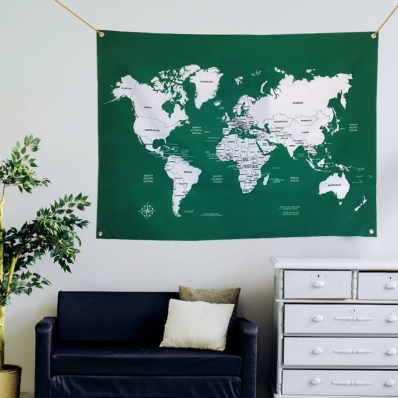 Customized world map hanging cloth - โปสเตอร์ - วัสดุอื่นๆ สีเขียว