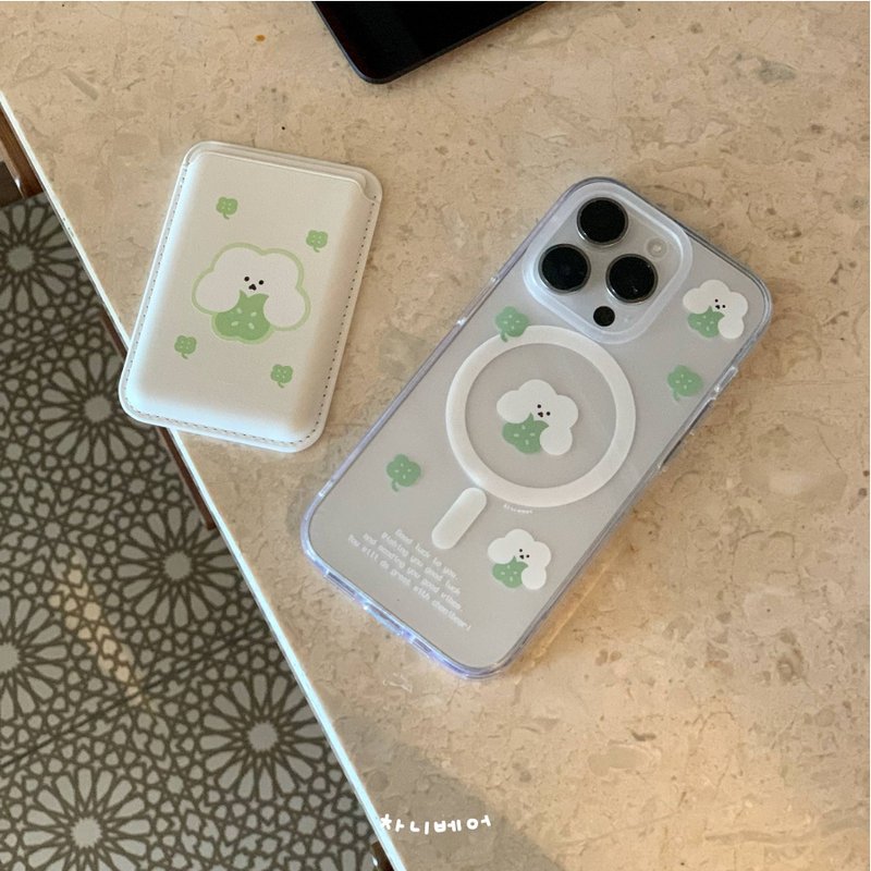 (Mag safe) Green lucky Clover chanibear phonecase - 手機殼/手機套 - 塑膠 綠色