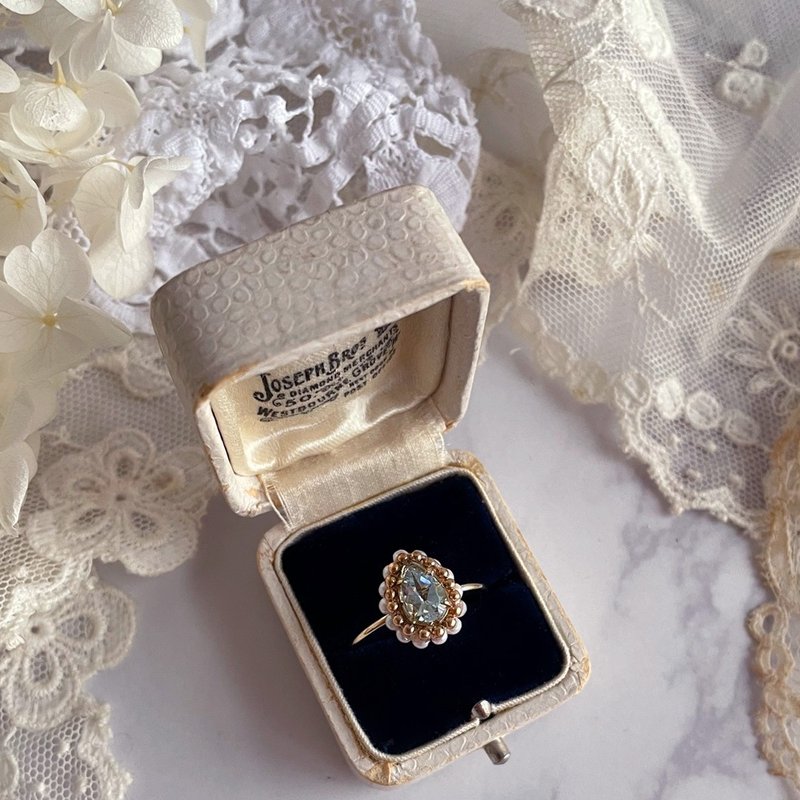 November birthstone/ Gemstone quality sky blue topaz and vintage pearl drop ring/metal allergy friendly - แหวนทั่วไป - เครื่องเพชรพลอย สีน้ำเงิน