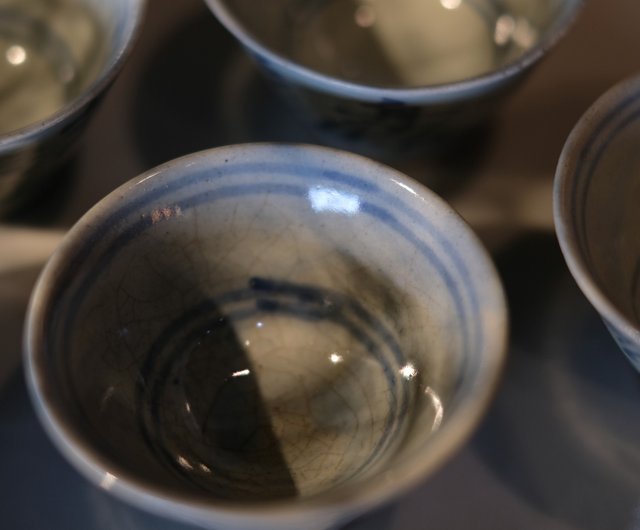 日本古美術】唐草漢詩紋青花茶杯5客天然薌沉香檀香茶器香道具