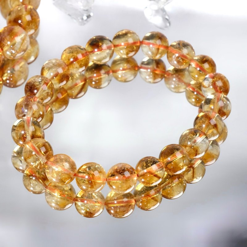 Citrine Stone of Wealth•Rare•Phantom Citrine Natural Ore Crystal Bracelet Customized - สร้อยข้อมือ - คริสตัล สีทอง