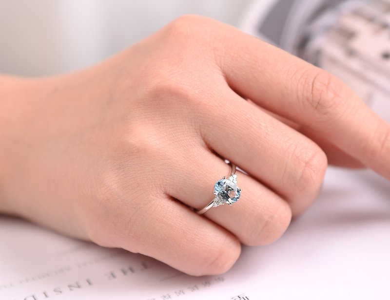 18K白金海藍寶戒指 - 戒指 - 貴金屬 白色