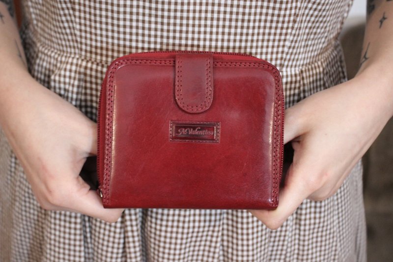 B146[Vintage皮包](義大利製)A. Valentino紅色錢包皮包皮夾 - 長短皮夾/錢包 - 真皮 紅色