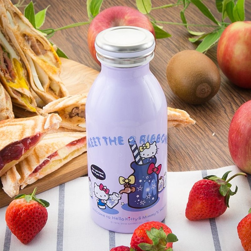 Sanrio authorized Kitty Action long-lasting insulated milk bottle 350ml-purple gift cup holder - กระบอกน้ำร้อน - สแตนเลส สีม่วง