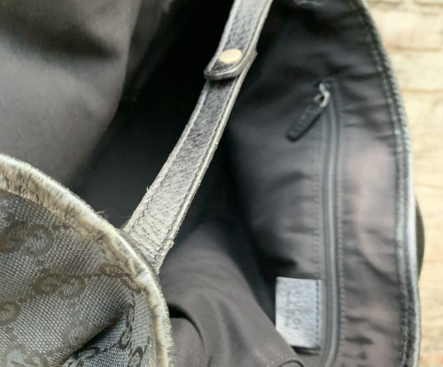 Used Italian GUCCI Black Tote Bag with traces of use on the