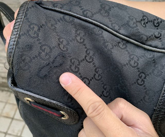 Used Italian GUCCI Black Tote Bag with traces of use on the