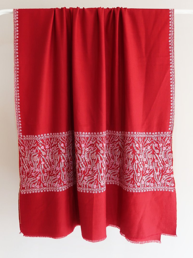 母親節首選Hand Embroidered Palla Pashmina 手工刺繡披肩 - 圍巾/披肩 - 羊毛 紅色