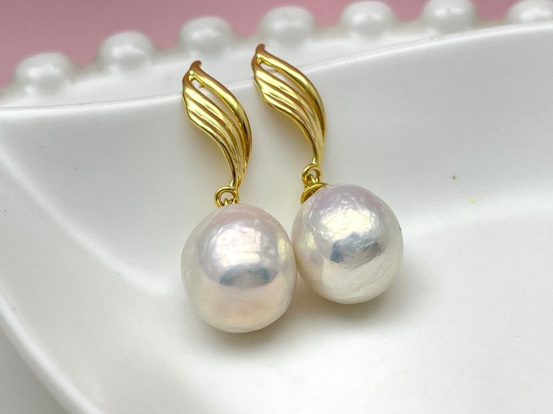 Natural Baroque Pearl Aurora Colorful S925 Silver Earrings - ต่างหู - ไข่มุก ขาว