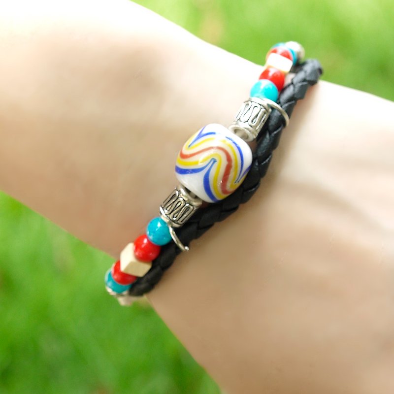 Like Wings Bracelet (Men's) Aboriginal Glass Beads - สร้อยข้อมือ - วัสดุอื่นๆ สีดำ