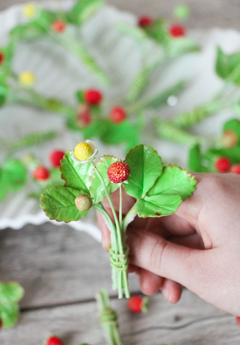 Summer brooch Berry decoration Strawberry brooch - 胸針 - 黏土 紅色