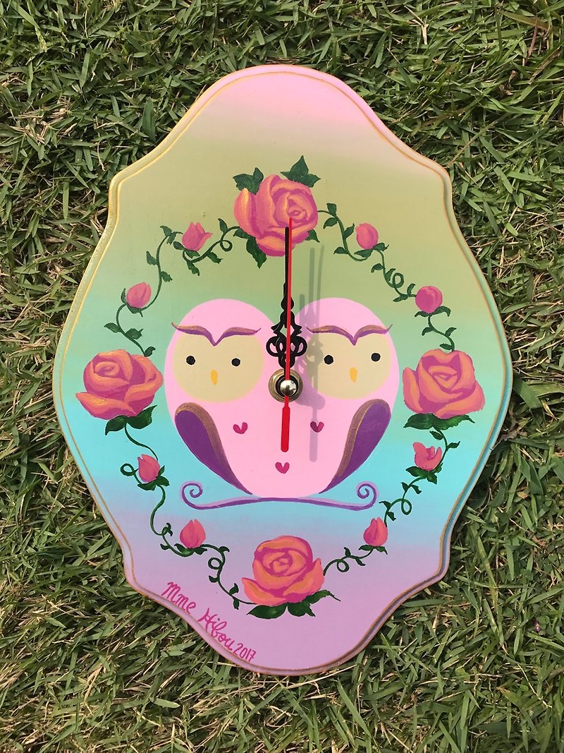 Step by Step Illustration Hand Drawn Clock - Heart Shaped Owl - นาฬิกา - ไม้ หลากหลายสี