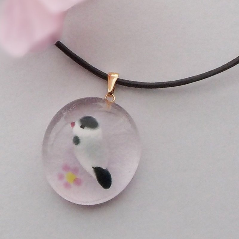 桜と桜文鳥　ガラス　ネックレス - 項鍊 - 玻璃 粉紅色