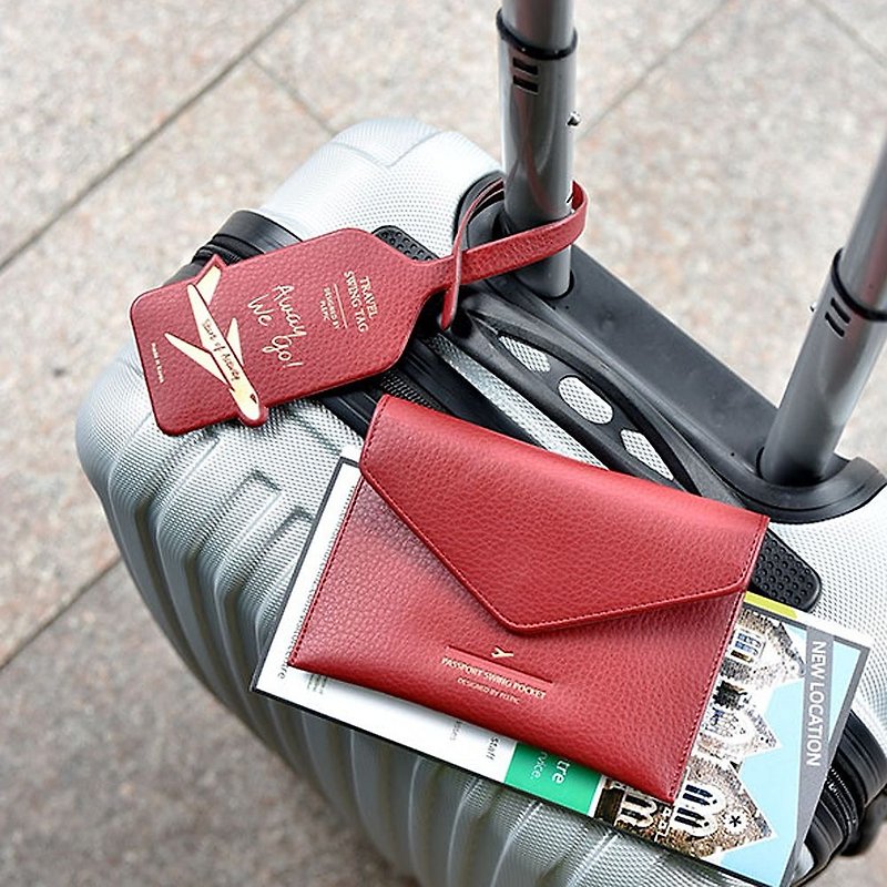 出発革パスポートバッグ-ボーゲンレッド、PPC94928 - パスポートケース - 合皮 レッド