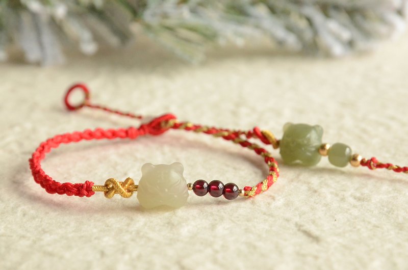 [Fortune] The red string of the zodiac of the Tiger, except the Tai Sui natural Hetian jade tiger - Bracelets - Gemstone 