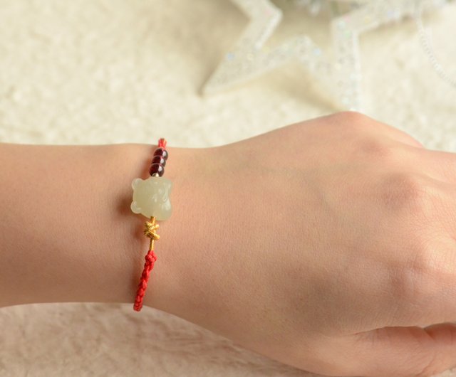 Chinese Zodiac Tiger Jade Prosperity Red String Bracelet