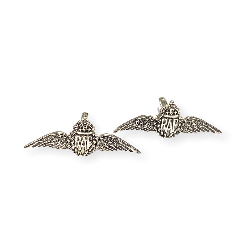 Vintage Style RAF WW2 Wings Sweetheart Cufflinks 925 Sterling Silver - 袖扣 - 純銀 銀色