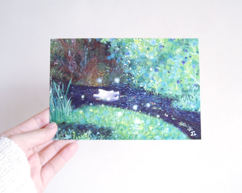 日系小兔子漂浮插畫卡片 明信片 - 卡片/明信片 - 紙 綠色