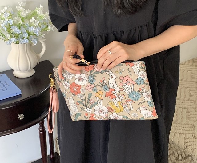 ジャカード ウサギとキノコの収納クラッチバッグ - ショップ 604m