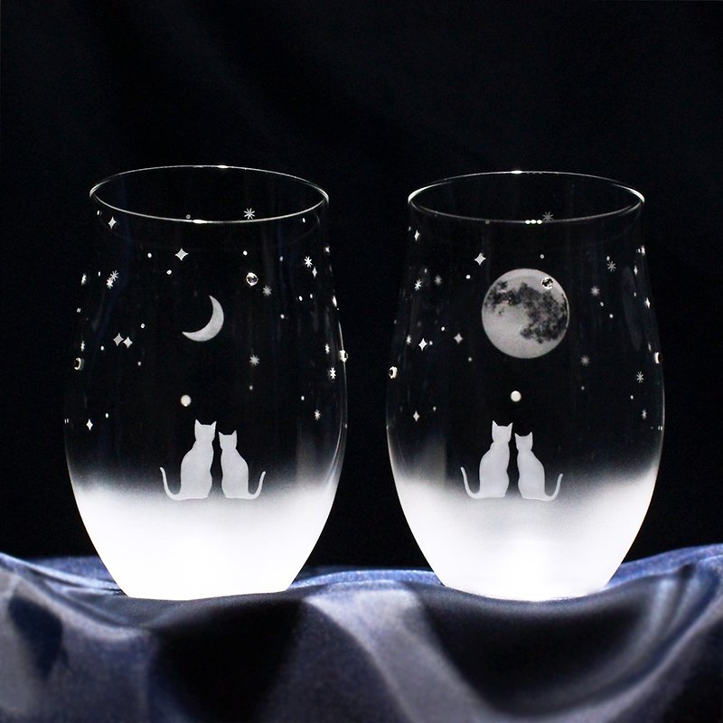 Cat motif glass [Choose a pair set] Personalization available (optional) - Cups - Glass Transparent