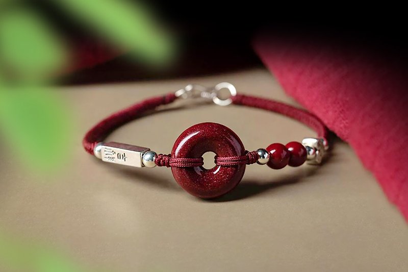 Handmade in Spring and Autumn | Raw ore purple gold sand safety buckle s925 Silver New Year red rope | Rope color can be specified - Bracelets - Sterling Silver 