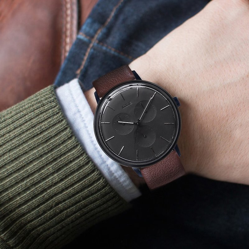 IMME 簡約設計手錶 5102 | 真皮錶帶 - 男錶/中性錶 - 其他金屬 黑色