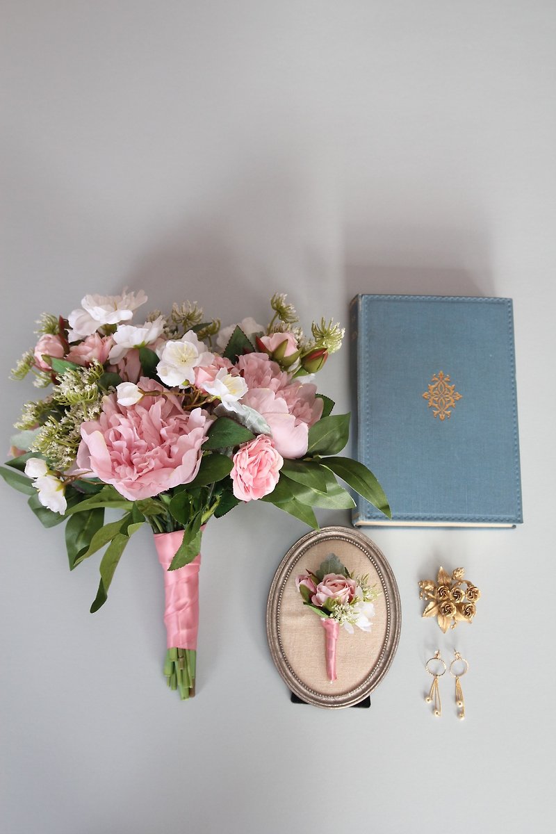 Bridal bouquet  ,Artificial Bouquet ,silk flower bouquet , Wedding ,Peony - Dried Flowers & Bouquets - Plants & Flowers Pink