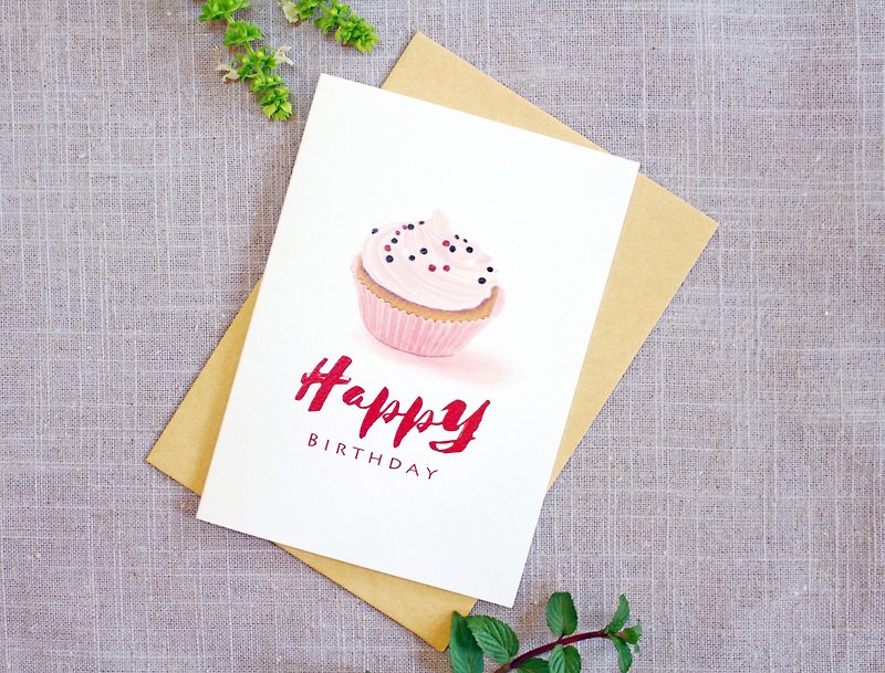Birthday Card  Cup cake Card - การ์ด/โปสการ์ด - กระดาษ ขาว