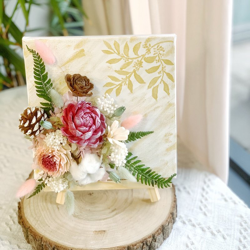 【快速出貨】花開富貴 畫框(附架子).母親節.康乃馨.富貴菊 - 乾燥花/永生花 - 植物．花 粉紅色